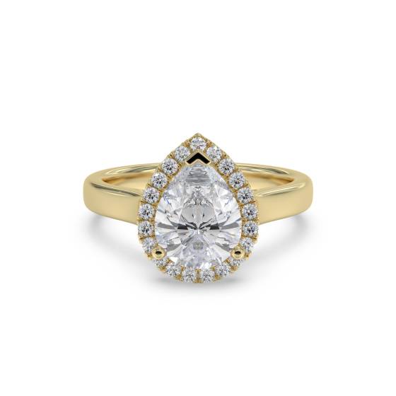Birnenförmiger Diamantring mit einzelnem Halo