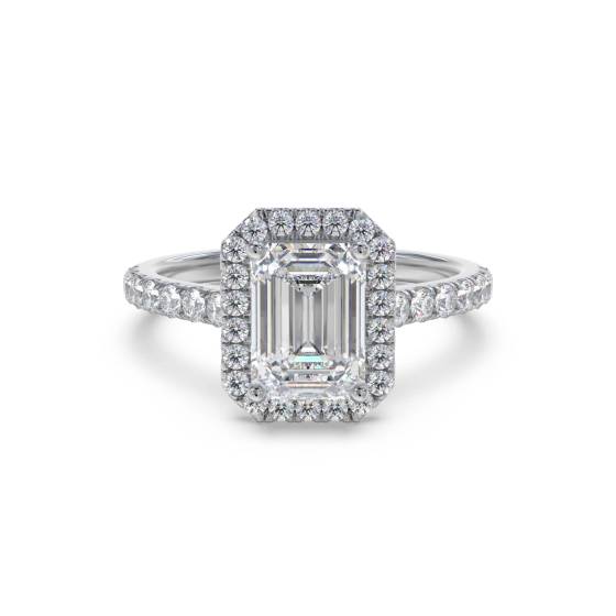 Smaragd-Diamant-Ring mit einzelner Halo-Schulterfassung