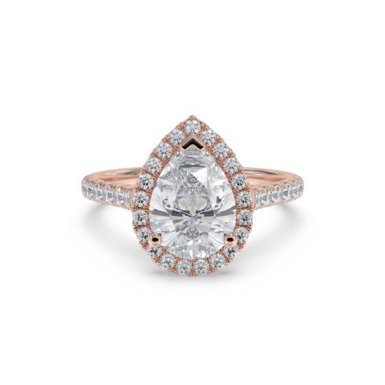 Birnenförmiger Diamantring mit Halo-Schulterfassung