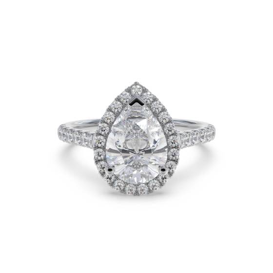 Birnenförmiger Diamantring mit Halo-Schulterfassung