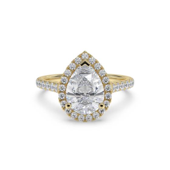 Birnenförmiger Diamantring mit Halo-Schulterfassung