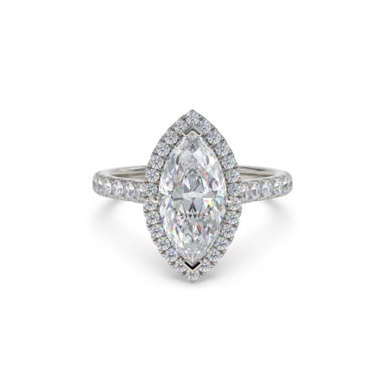 Marquise-Diamant-Ring mit einzelnem Halo-Schulterteil