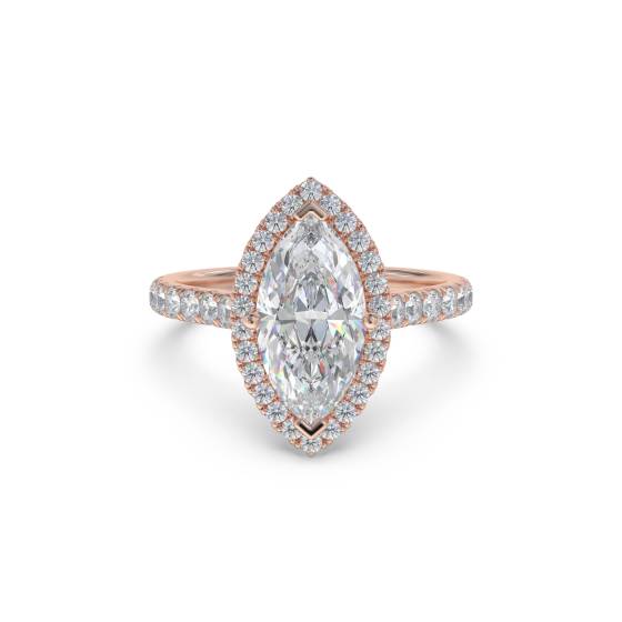Marquise-Diamant-Ring mit einzelnem Halo-Schulterteil