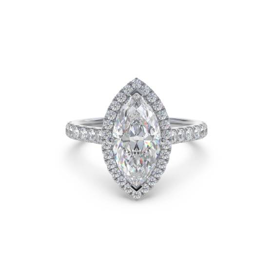 Marquise-Diamant-Ring mit einzelnem Halo-Schulterteil