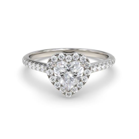 Herzförmiger Diamantring mit Halo-Schulterfassung