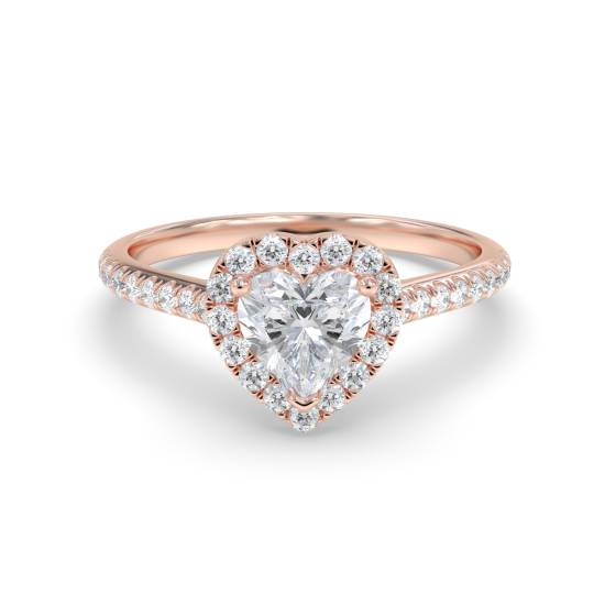 Herzförmiger Diamantring mit Halo-Schulterfassung