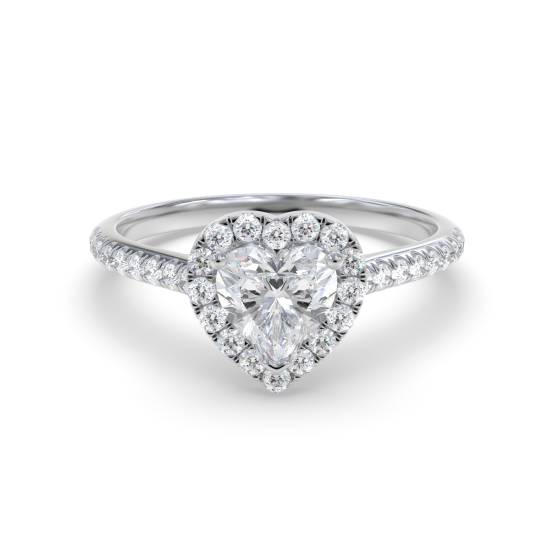 Herzförmiger Diamantring mit Halo-Schulterfassung