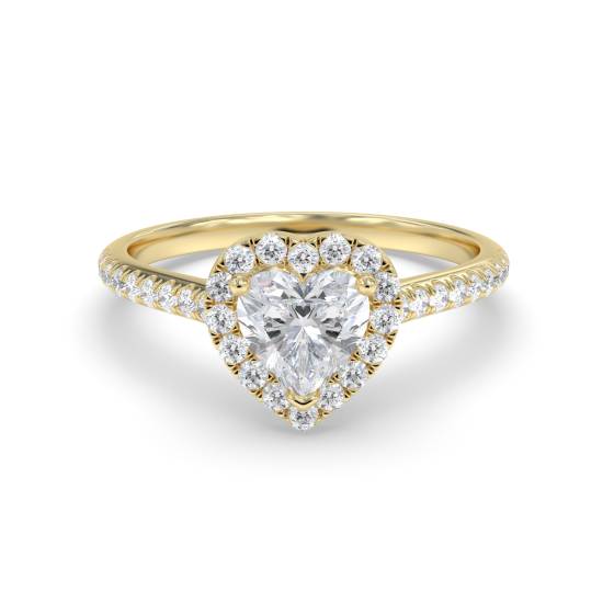 Herzförmiger Diamantring mit Halo-Schulterfassung