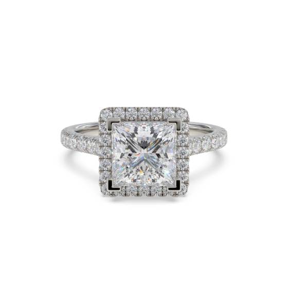 Prinzess-Diamant-Ring mit einzelnem Halo und Schulterfassung