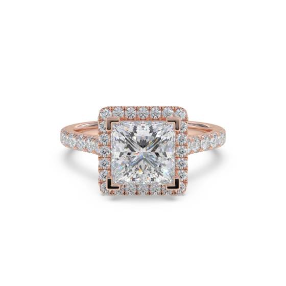 Prinzess-Diamant-Ring mit einzelnem Halo und Schulterfassung