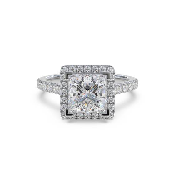 Prinzess-Diamant-Ring mit einzelnem Halo und Schulterfassung