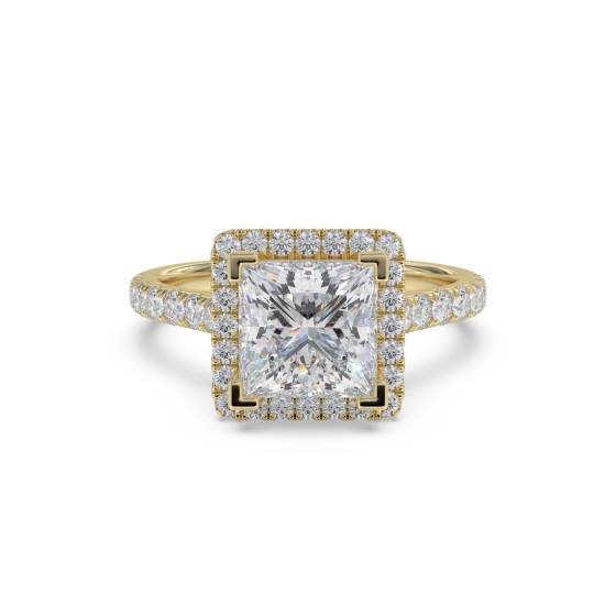 Prinzess-Diamant-Ring mit einzelnem Halo und Schulterfassung