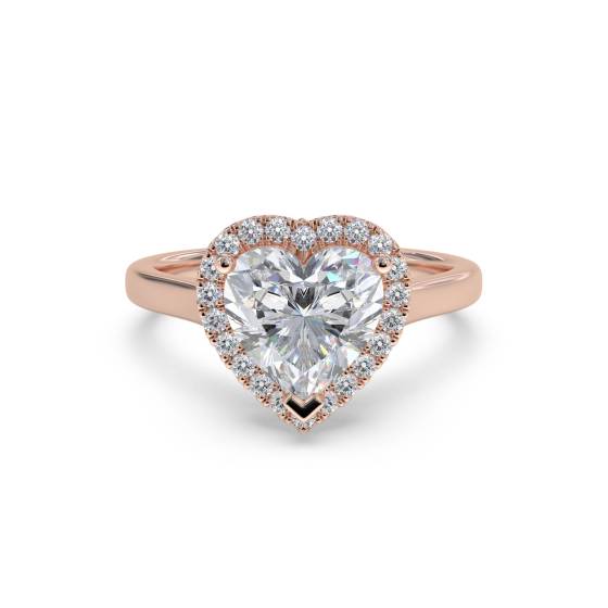 Herzförmiger Diamantring mit einzelnem Halo