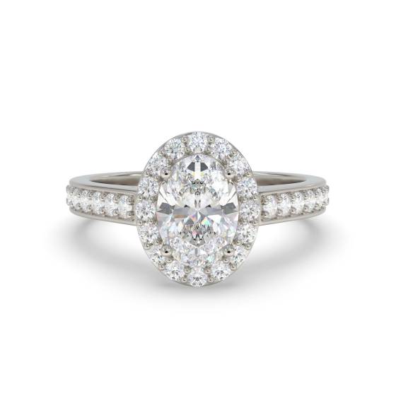 Ovaler Diamantring mit Halo-Schulterfassung
