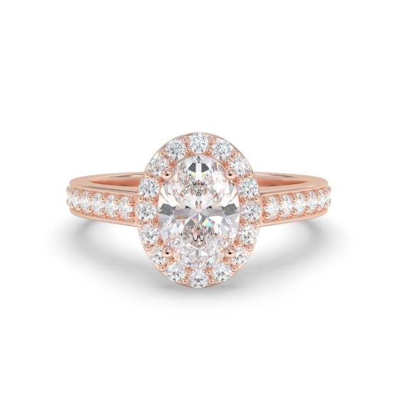 Ovaler Diamantring mit Halo-Schulterfassung