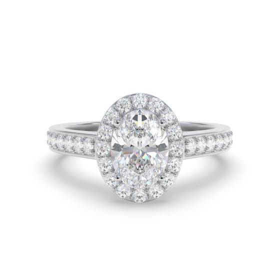 Ovaler Diamantring mit Halo-Schulterfassung