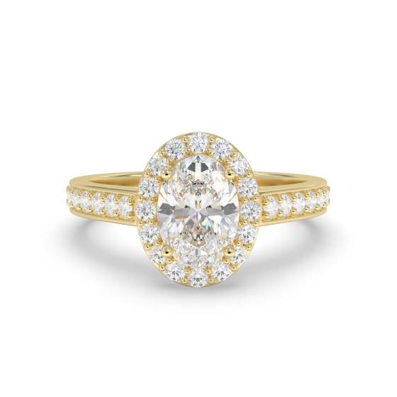Ovaler Diamantring mit Halo-Schulterfassung