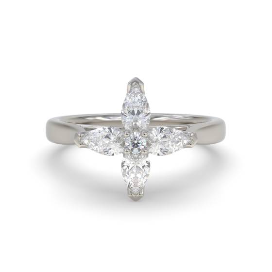 Ring mit 1,25 ct birnenförmigem Diamanten in Blumenform
