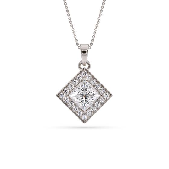 Prinzessin-Diamant-Anhänger mit Halo-Fassung