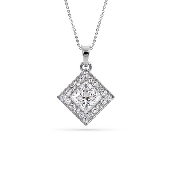 Prinzessin-Diamant-Anhänger mit Halo-Fassung