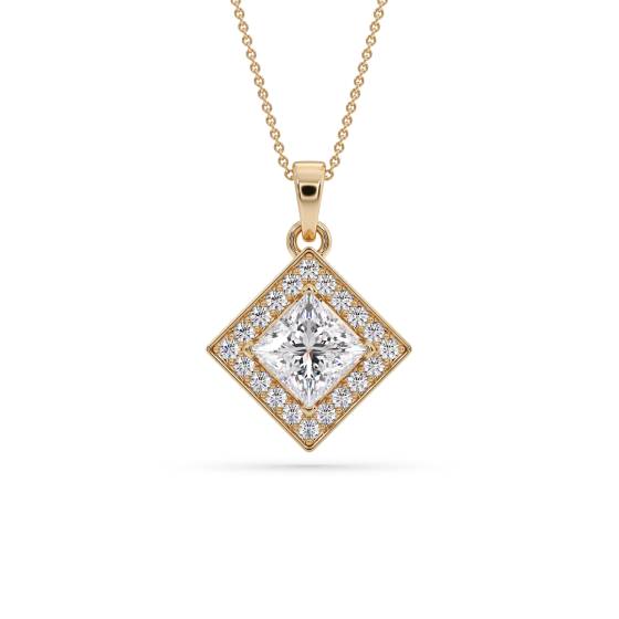 Prinzessin-Diamant-Anhänger mit Halo-Fassung