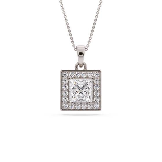 0,50 ct Prinzessdiamant-Anhänger mit Halo-Fassung