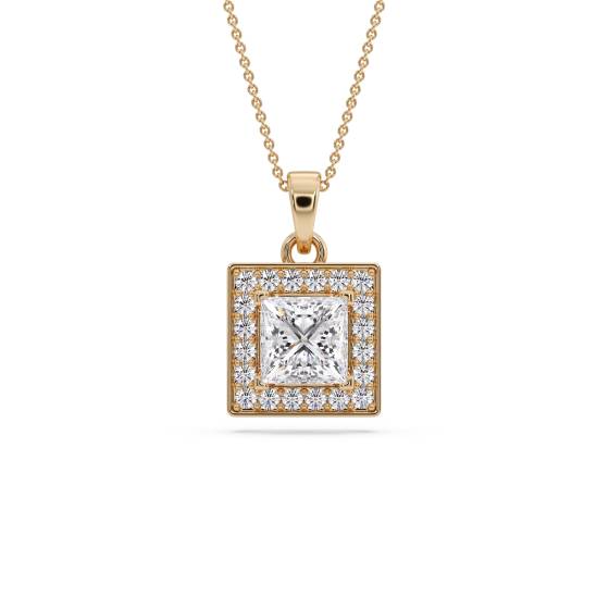 Prinzessin-Diamant-Anhänger mit Halo-Fassung