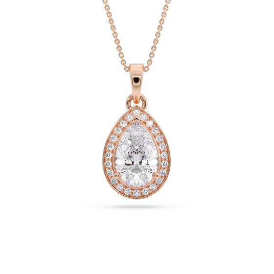 Birnenförmiger Diamant-Anhänger mit Halo-Fassung
