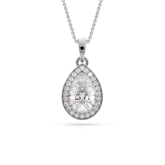 Birnenförmiger Diamant-Anhänger mit Halo-Fassung