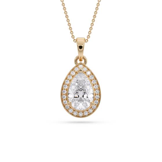 Birnenförmiger Diamant-Anhänger mit Halo-Fassung
