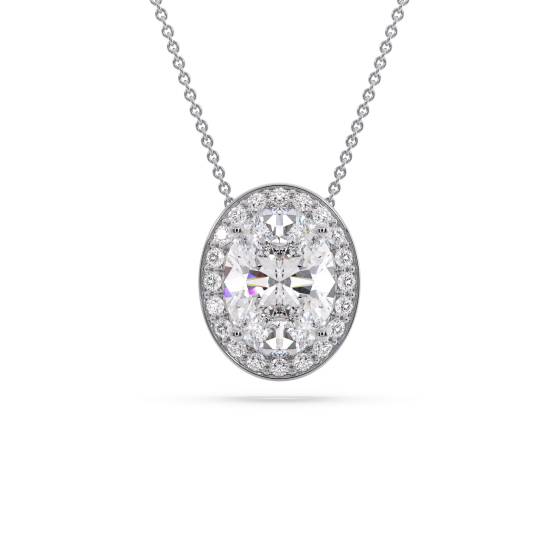 Ovaler Diamantanhänger mit Halo-Fassung