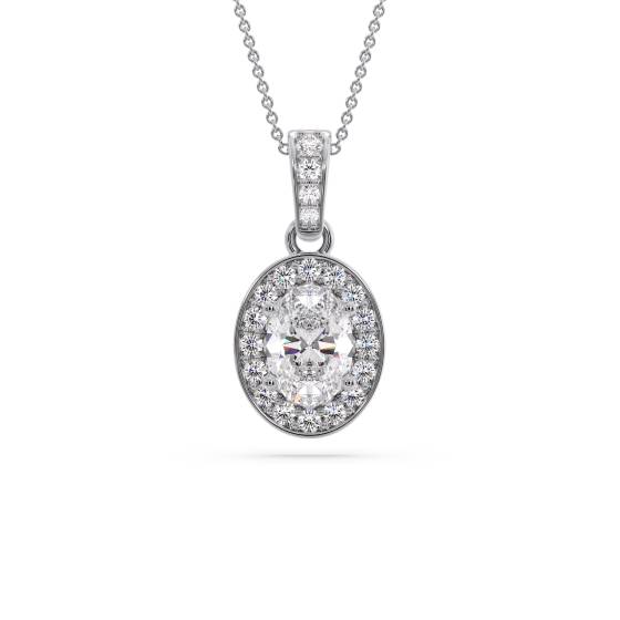 Ovaler Diamantanhänger mit Halo-Fassung
