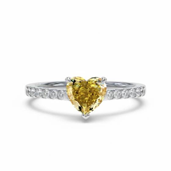 Ring mit gelbem Herzdiamanten und Halo-Schulterfassung
