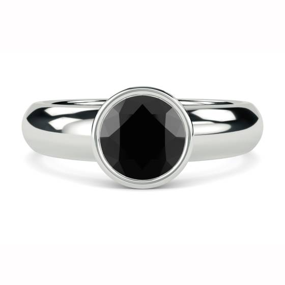 Solitärring mit schwarzem Diamanten in Lünettenfassung