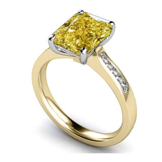 Ring mit gelbem, strahlendem Diamant-Halo und Schulterfassung