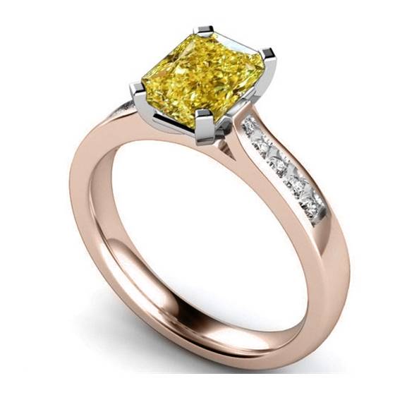 Ring mit gelbem, strahlendem Diamant-Halo und Schulterfassung