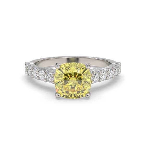 Ring mit gelbem Kissen-Diamanten an den Schultern