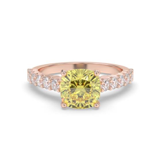 Ring mit gelbem Kissen-Diamanten an den Schultern