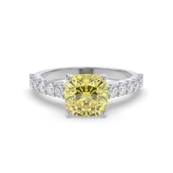 Ring mit gelbem Kissen-Diamanten an den Schultern