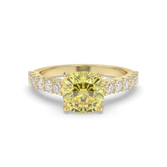 Ring mit gelbem Kissen-Diamanten an den Schultern