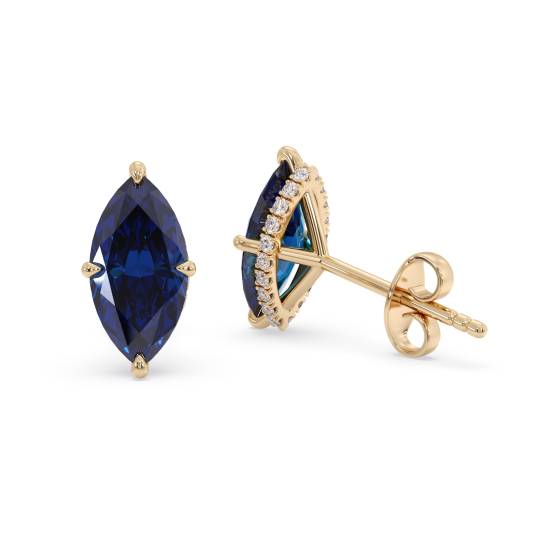 Marquise-Ohrringe mit blauem Saphir und Diamanten