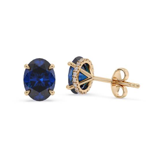 Ovale Ohrringe mit blauem Saphir und Diamanten