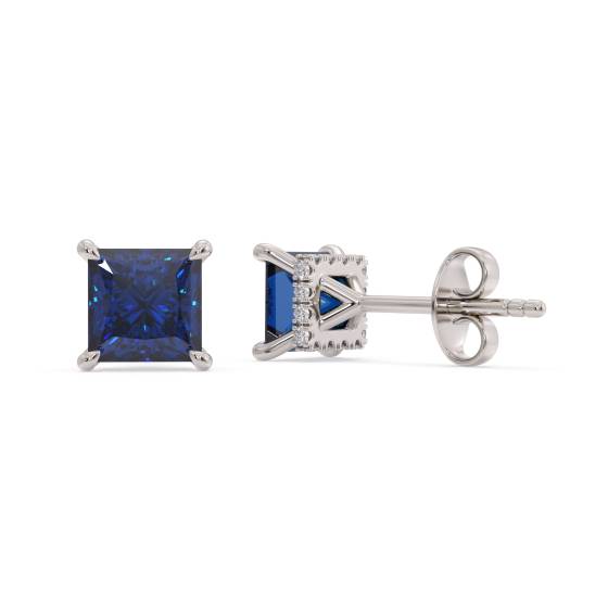 Prinzessinnen-Ohrringe mit blauem Saphir und Diamanten