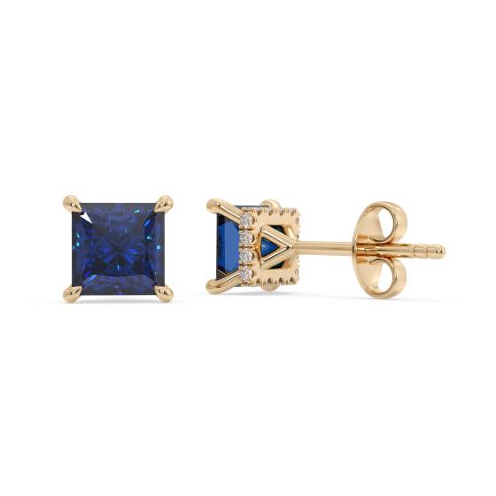 Prinzessinnen-Ohrringe mit blauem Saphir und Diamanten