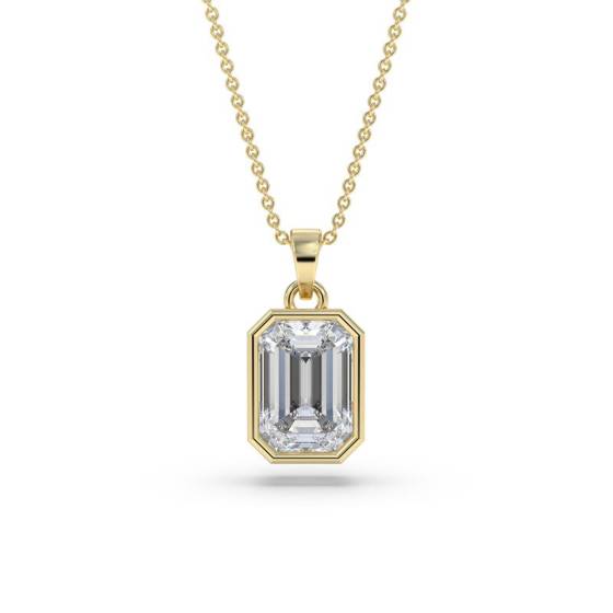 Solitäranhänger mit Smaragd und Diamanten in Zargenfassung