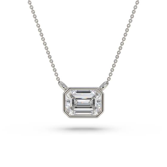 Smaragd-Diamant-Solitäranhänger in Ost-West-Ausrichtung, gefasst in einer Lünette