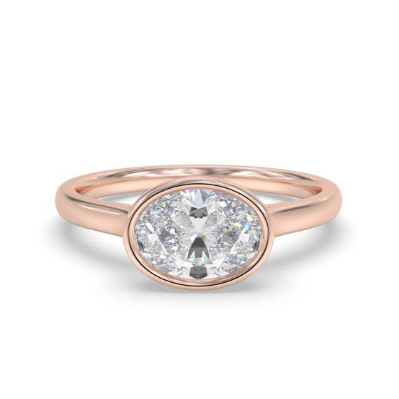 Ovaler Diamantring mit Lünettenfassung, Ost-West-Solitärring