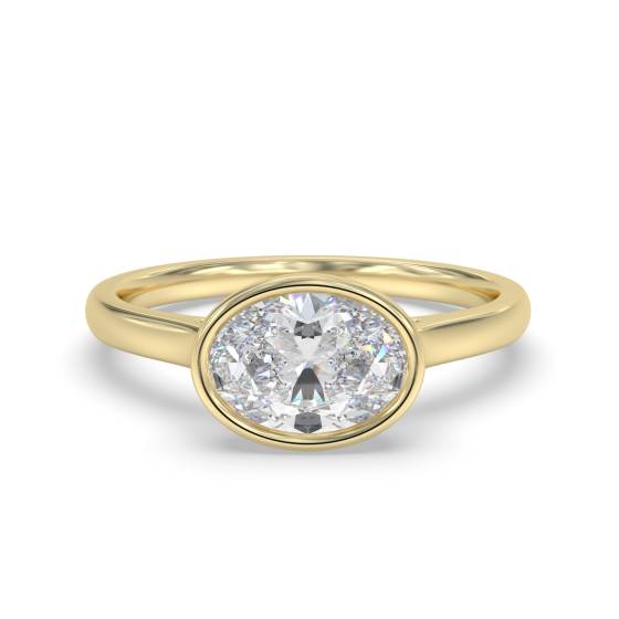 Ovaler Diamantring mit Lünettenfassung, Ost-West-Solitärring