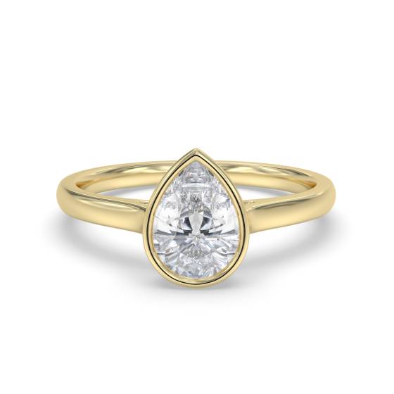 Birnenförmiger Diamant-Solitärring mit Lünettenfassung