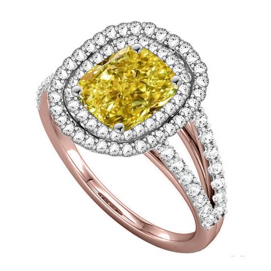 Ring mit gelbem, strahlendem Diamant-Halo und Schulterfassung